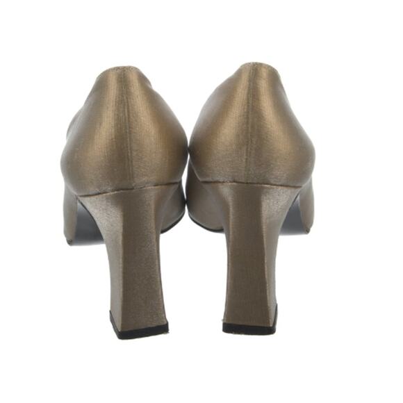 Stuart Weitzman Tan/Gold Block Heel Pumps EUC Size 6.5 B - Picture 4 of 6